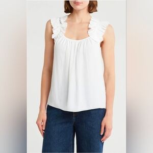 RAMY BROOK Leah Ruffle Strap Tank Top Scoop Neck Lightweight Blouse 2️⃣